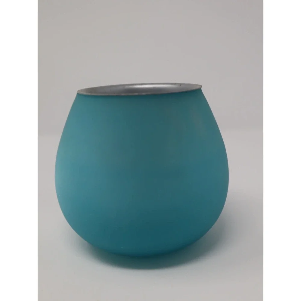 Teal Candleholder Glass 3.5in Sailboat Nautical Frosted Votive Cup Sea Bathroom